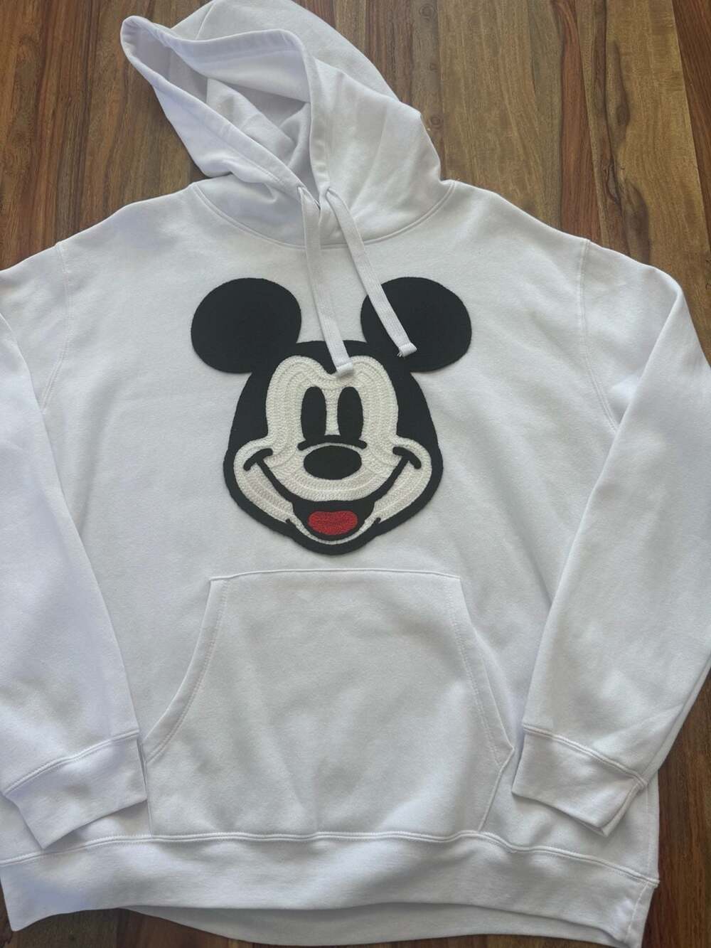 Disney Mickey Mouse White Hoodie with Large Crochet Patch
